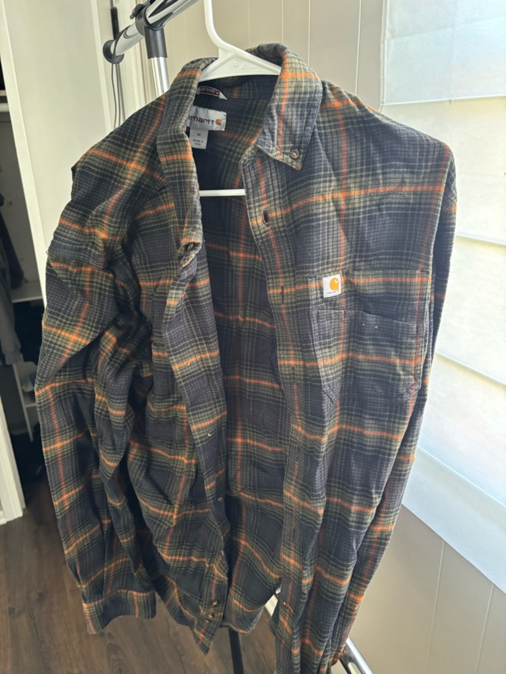 Carhartt Gray and Orange Plaid Flannel Work Shirt Jacket